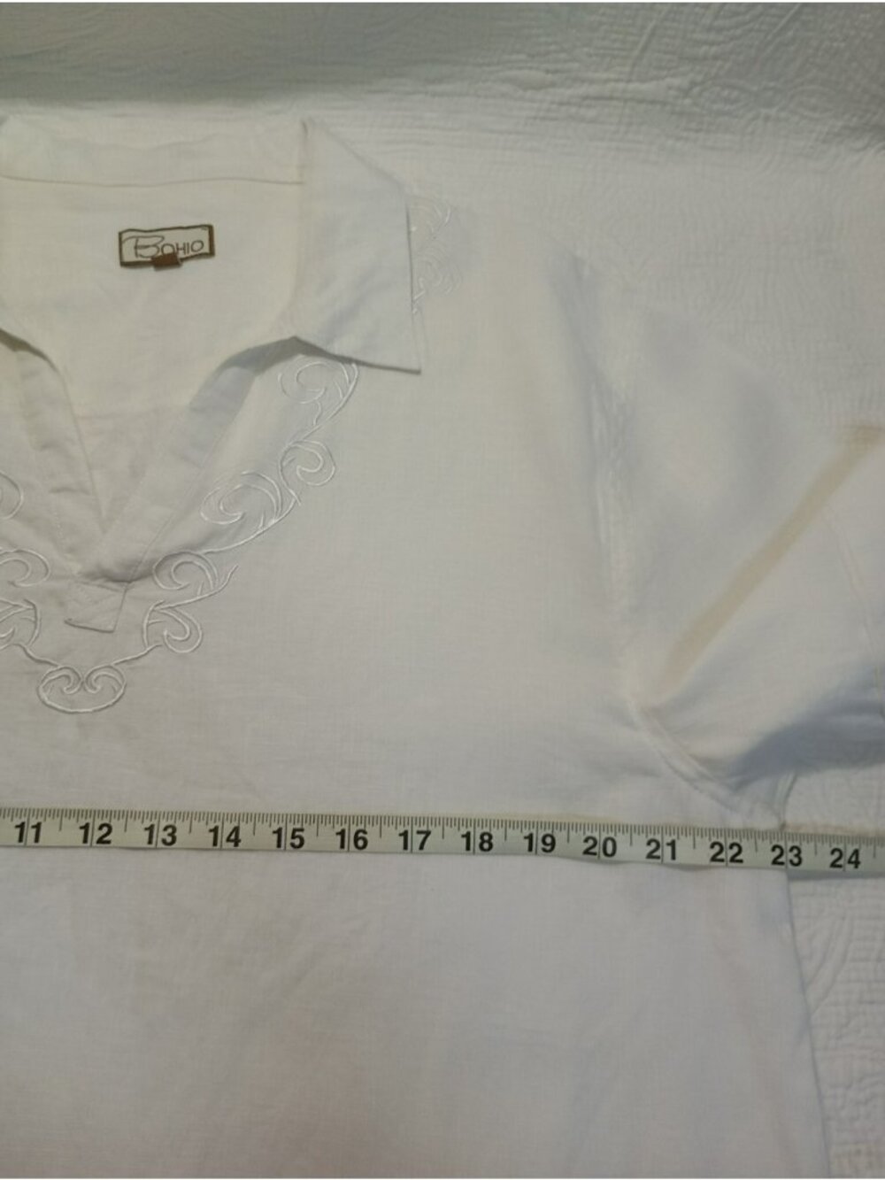 Bohio Mens 100% Linen Shirt Pullover Short Sleeve White Size L Summer - Picture 6 of 8